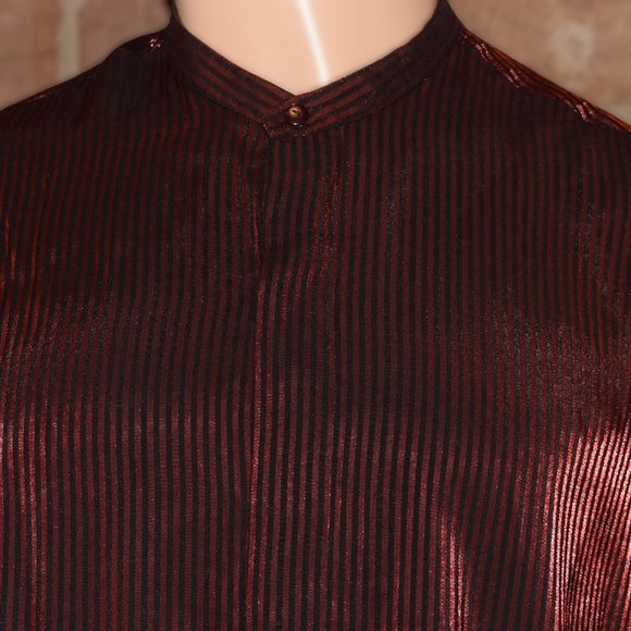 Roper Shirt Mens XL Extra Large Metallic Red Black Stripes Long Sleeve Shiny - Picture 2 of 4